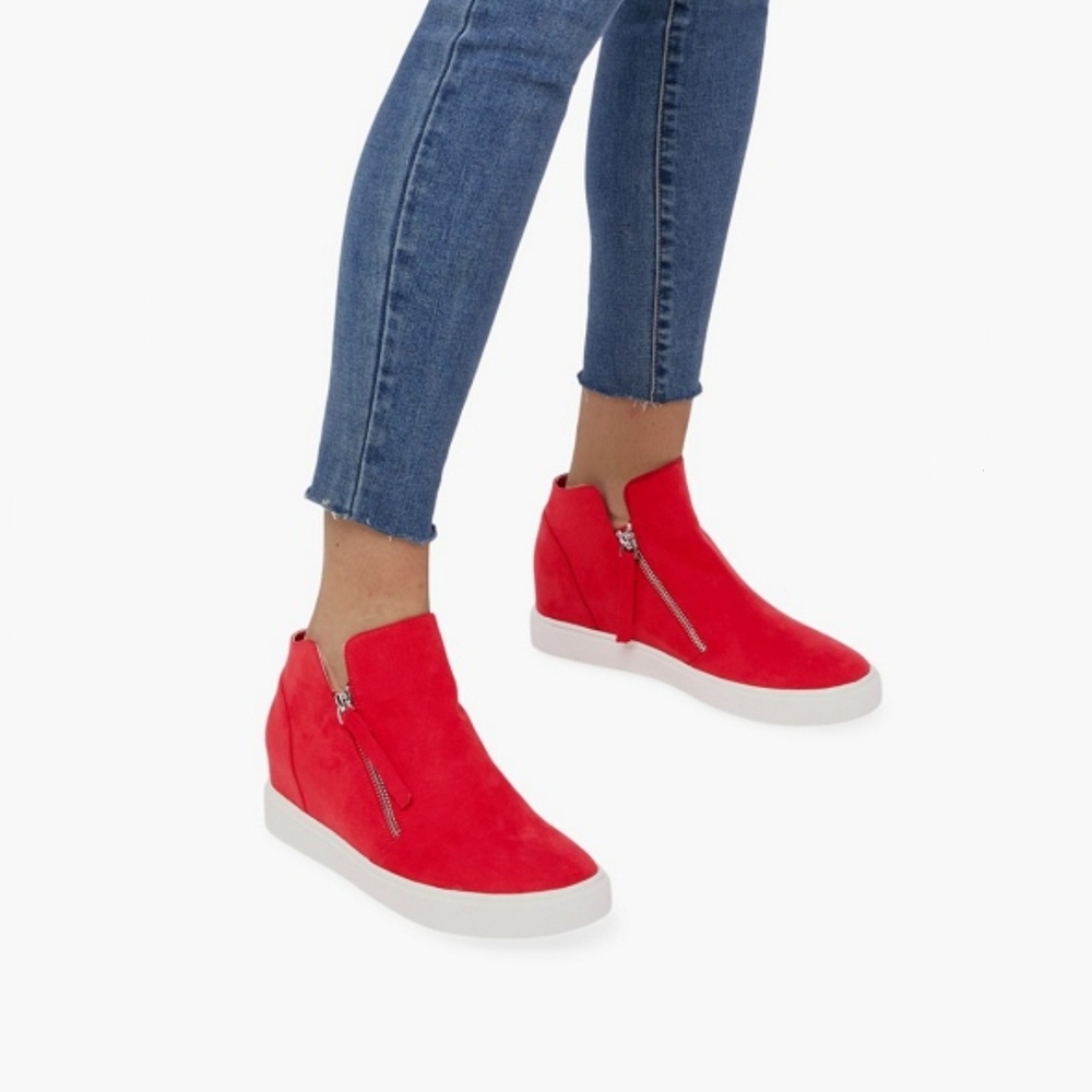 Red Suede High-Top Sneakers